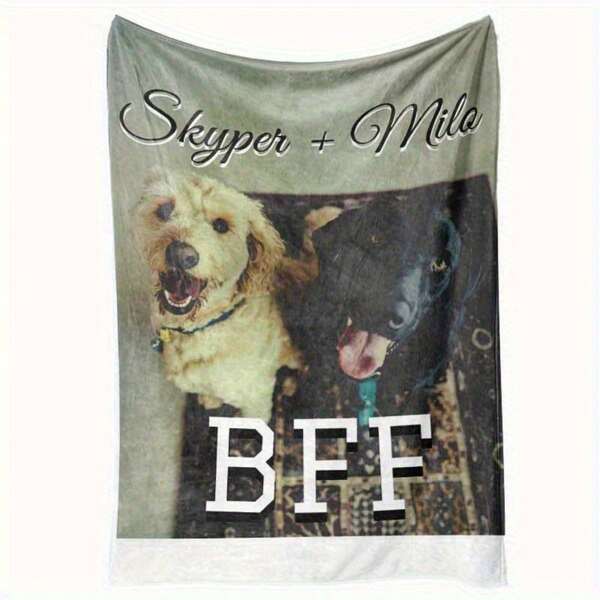 1pc Custom Personalized Pet Friendship Blanket- Add Your Name Photo, Cozy Fleece, White Design,Soft Flannel Throw Blanket Digital Printing, 280gsm, All-Season Comfort Polyester Blankets Great Gift For Friend, Family, Wedding, Birthday,Warm,Soft,Comfortable,Cozy Personalized Ideal Gifts For Him,Her,Boyfriend,Girlfriend,Dad,Mom,Family,Friends,Pets ,For Anniversaries,Valentine's Day,Mother's Day,Birthdays,Father's Day,Weddings,Graduation,Christmas,Housewarming Sofa,Bed,Car,Bedroom,Living Room,Office,Outdoor Camping,Beach,Wall Decoration