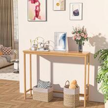 Console Table, Entryway Table, Narrow Sofa Table, 39" Bamboo Hallway Table For Entryway, Living Room, Bedroom, Foyer, Natural - 自然的 - 查看 3