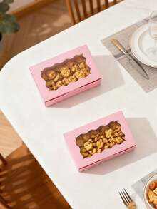 12pcs/1pc 7 X 4 3/8 X 1 1/2 Inch (17.8 X 11.4 Cm) Cookie Boxes With Clear Window, Small Pink Cookie Boxes For Bakery Snacks, Suitable For Desserts, Donuts, Pies, Candies, Macarons - Pink - View 5