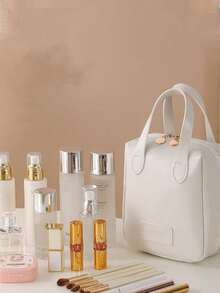 Bolsa de Maquiagem de Viagem de Duas Camadas, Bolsa de Armazenamento Cosmético Multifuncional, Bolsa Organizadora de Artigos de Toalete à Prova d'Água, Porta-Pincéis de Maquiagem de Grande Capacidade, Bolsa de Viagem Portátil, Bolsa Tote de Couro PU para Mulheres, Adequada para Artigos de Toalete, Lápis de Cor, Pincéis de Sombra, Absorventes Higiênicos, Batom, Pincéis de Maquiagem, Delineador, Brilho Labial, Produtos de Cuidados com a Pele, Armazenamento de Produtos Digitais, Acessórios de Viagem, Itens Essenciais de Viagem, Presentes para Damas de Honra, Presentes de Aniversário, Presentes de Formatura, Presentes de Feriado, Decorações de Casamento, Decoração de Quarto - Multicolorido - Visão 7