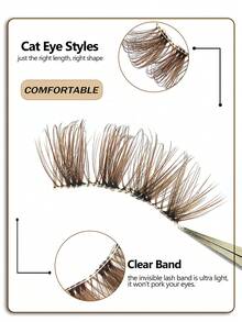 Asiteo 7 Pairs Brown Half-Strip False Eyelashes, Transparent Lash Stems, Cat Eye Shape, Long & Natural, Faux Mink Material, Fluffy & Soft, Create Natural Makeup, Suitable For Christmas Makeup, Christmas Gift - 棕色 - 查看 5