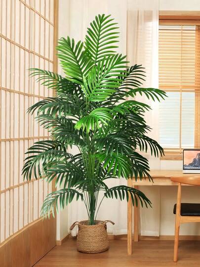 QinBetteryou 120cm Árbol de palma artificial grande, follaje artificial, concha de tortuga de plástico, bambú, hoja grande de fatsia, árbol tropical de metal falso, adecuado para el hogar, oficina, fiesta, decoración exterior, plantas artificiales, decoración de otoño, habitación, escritorio, decoración de jardín, regalo del Día de San Valentín