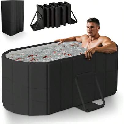 Foldable Portable Bathtub For Adults 2-In-1 Hot Cold Plunge 185-Gal Large Capacity Oval Collapsible Bathtub With 6-Layer Insulated Design For Home Spa Use Space-Saving Solution For Relaxing Soaks And Recovery