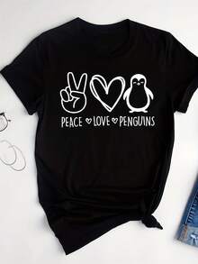 Peace Love Penguins Shirt Funny Animal Lover Tee,This Fun Printed Casual T-Shirt Is The Perfect Gift For Valentine's Day/Christmas - 款式16 - 查看 1