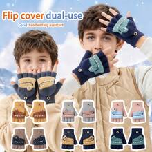 1 Pair Kids Cartoon Ski Gloves,Girls' Knitted Gloves With Cute Pattern, Suitable For Outdoor Activities And Daily Use, Autumn & Winter,Kids Gloves, Warm Thermal Lined Cute Design Finger Gloves For Boys And Girls,Fits Ages 2-5,Thickened Winter Snow Play Kids Gloves,