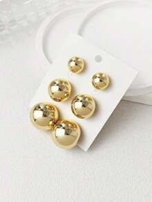 LADYCOCO 3 Pairs Elegant Vintage Glossy Golden Ball Stud Earrings, Suitable For Women - Suitable For Daily Wear And Gift, Women Earring Set - 金西裝 - 查看 4
