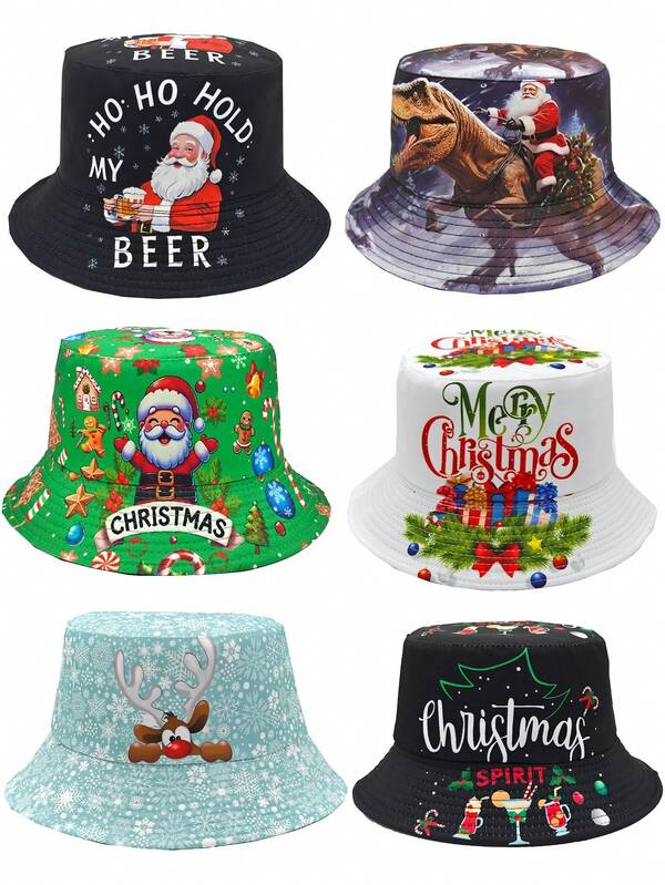 Unisex Christmas Party Bucket Hat, Printed With Santa Claus And Merry Christmas Pattern, Lightweight Bucket Hat, Ideal Christmas Gift