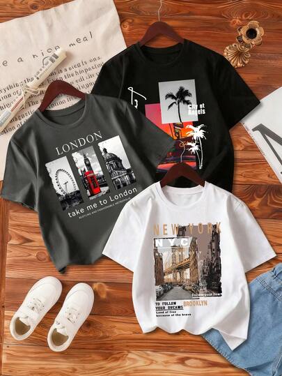 3pcs Toddler Boys' Scenic Print Short Sleeve Set