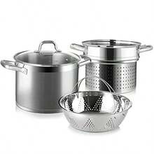Professional Stainless Steel Pasta Pot With Strainer Insert For Efficient Cooking And Steaming 4Piece Set Includes Pasta Pot And Steamer Pot 8.6Qt InductionReady Stock Pot With Durable Glass Lid Advanced ImpactBonded Technology For Even Heat Distribution And LongLasting Performance In Kitchen Use - 4件 - 查看 1