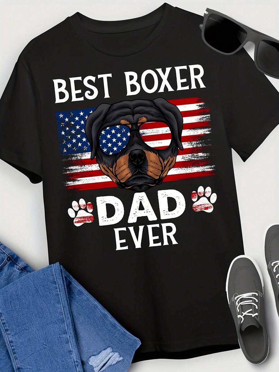 Best Boxer Dad T-Shirt Best Boxer Dad Ever Dog Lover An Flag Gift T-Shirt For Wo,This Fun Printed Casual T-Shirt Is The Perfect Gift For Valentine's Day/Christmas - 款式22 - 查看 1