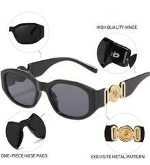 Retro Rectangular Frame Glasses, Black Stylish Design, Gray Lenses, Fashion Eyewear For Urban Style & Daily Commute - 黑色 - 查看 5