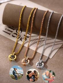 Customized Photo Projection Heart Pendant Necklace, Stainless Steel Wave Chain Necklace, Family, Couples, Birthday, Anniversary, Valentine's Day, New Year Gift, Casual, Cute, Customized, Personalized, Unique, Suitable For Girlfriend, Mother, Family, Friends, Daughter, Anniversary, Valentine's Day, Mother's Day, Birthday, Graduation, Daily Wear, Wedding, Prom, Personalized Jewelry, Christmas Gift - Multicolor-style 1 - View 3