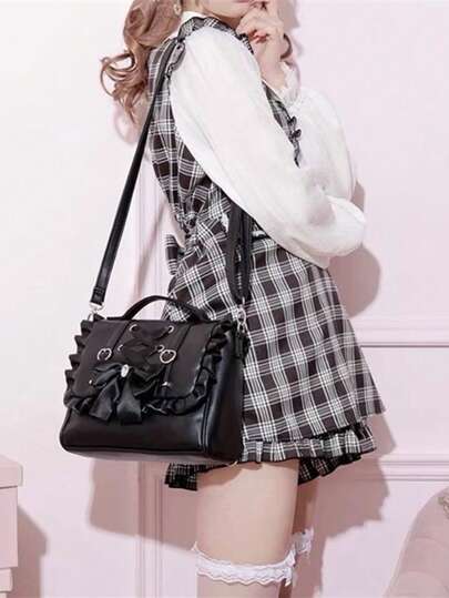 Japanese Style Retro Soft Girl Sweet Lolita Cute Pearl Bow Transparent Backpack, Large Capacity For Women, Suitable For Shopping, Commuting, Anime Conventions, Parties, Gifts, Handheld, Shoulder, Crossbody