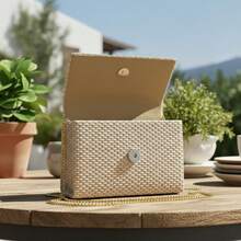 Women's 2-Piece Straw Crossbody Bag Set - Handbag And Evening Bag With Crossbody Strap - màu đen - Xem 8