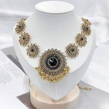 Bollywood Jewelry Sets Women Wedding Party Jewelry Flower Tassel Beaded Dangle Earring Oxidized Choker Necklace Gold-Tone Plated Zirconia Jhumkas Chandelier Earrings Boho Jewelry - 黑色 - 查看 5