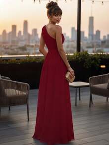 Vestido Largo de Hombros Descubiertos con Abertura Lateral y Escote Asimetrico para Mujer - Rojo violeta - Ver 2