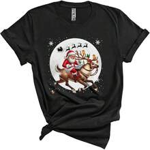 Santa Riding Reindeer Playing Xylophone, Joyful Funny Christmas Musical Instruments, X-Mas Family Un - 黑色 - 查看 1