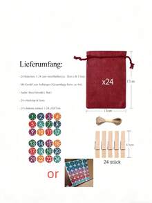 Large Fill Advent Calendar, Christmas Calendar Jute Bag Self Filling, Jute Bag Chain Self Filling And Hanging, 2024 Gift Bag Men's Red Birthday Home Decor Christmas Decorations Room Decor Winter Christmas Decorations Home Christmas Gifts Christmas Decor - Red - View 2