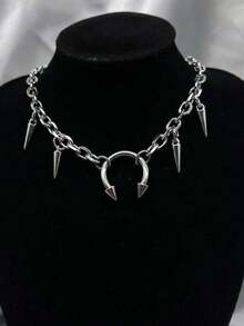 1pc Fashionable Creative Star Cone Geometric Pendant Necklace, Minimalist Gold/Silver Unisex Necklace Suitable For Party, Gathering, Outing, Performance, Music Festival, Daily Outfit Matching