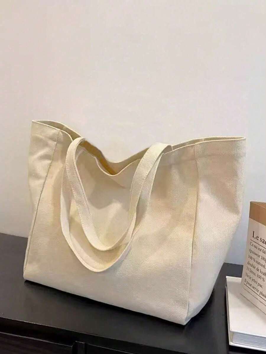 3/1pc Canvas Tote Bag, Annual Party Carry Gift Bag, DIY Design, Minimalist Elegant, Bridesmaid Wedding Gift Bag, Cosmetic Bag, Travel Organizer Bag, Large Capacity Travel Makeup Bag - Multicolor - View 1