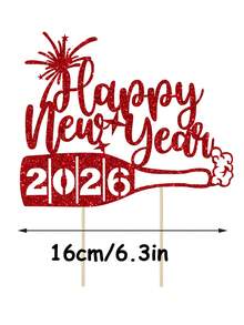 1个2026新年闪亮红色、金色、黑色、粉色蛋糕装饰插牌，庆祝烟花装饰，适用于家庭、办公室、朋友聚会甜点装饰 - 彩色 - 查看 3