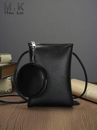 迷你时尚简约软面斜挎包，纯色手机袋，日常通勤单肩方包，耐用防水PU皮革小钱包，万圣节礼物