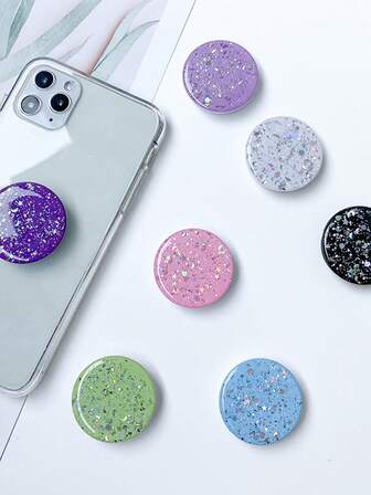 1pc Minimalist Solid Color Starry Sky Bubble Holder Creative Glitter Adhesive Foldable Slouchy Phone/Tablet Stand, Universal