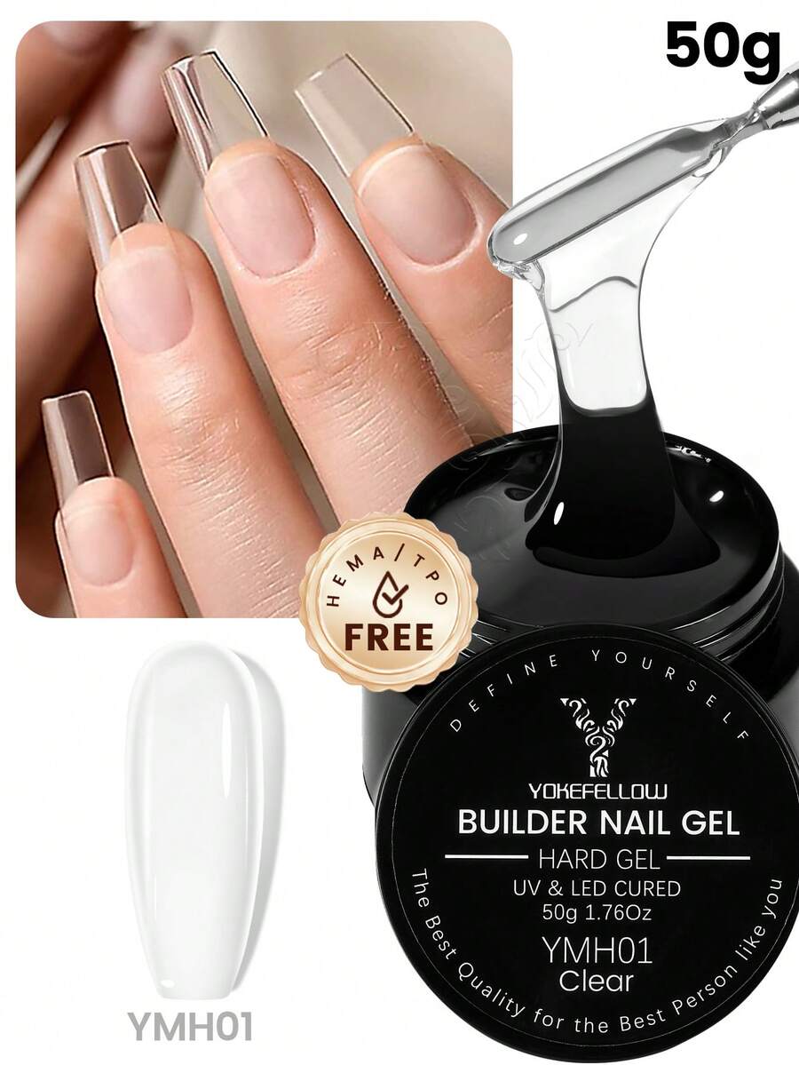 YOKEFELLOW 50克指甲延长胶，用于延长和加固指甲，透明延长胶，可卸除，UV/LED持久增厚胶，适合美甲沙龙使用，也是送给女性和女孩的节日礼物。新品 YMH01