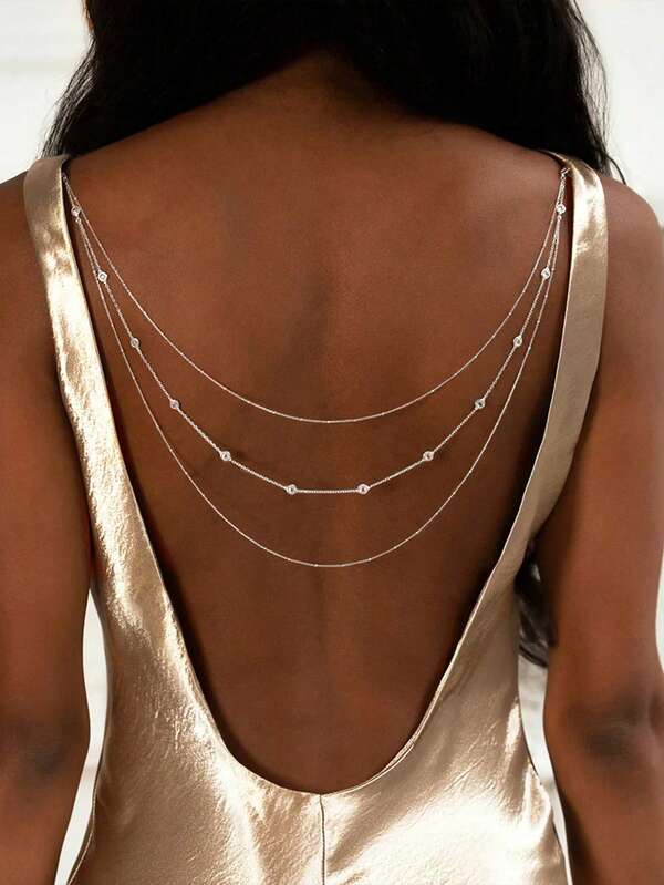 1pc Luxury Sexy Backless Chain Necklace With Artificial Crystal Inlaid, Suitable For Wedding, Party, New Year Party, Date, Bar, Awards Ceremony And Other Special Occasions