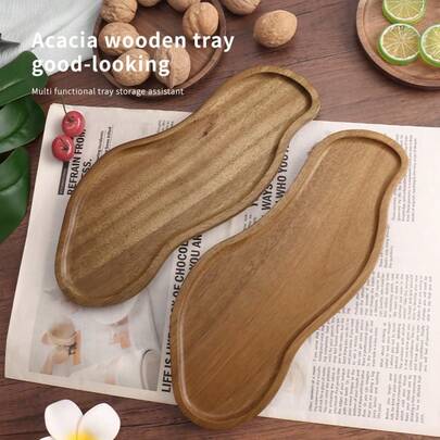 Acacia Wooden Dinner Plate, 11.3 Inches (Approximately 28.8 Centimeters), Peanut-Shaped Wooden Tray, Easy To Clean, Suitable For Holding Snacks, Desserts, Dinner, Fruits, Cheese Board, Japanese Dinner Plate, Very Suitable For Home Decoration, Table Setting, Farmhouse Storage, Kitchen Tools, Thanksgiving, New Year, Party, Birthday Gift Choice.