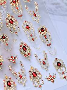 1片复洛克金箔美甲贴纸，奢华仿宝石设计美甲装饰，女士及女孩DIY美甲配件，适合美甲新手 - 彩色 - 查看 2