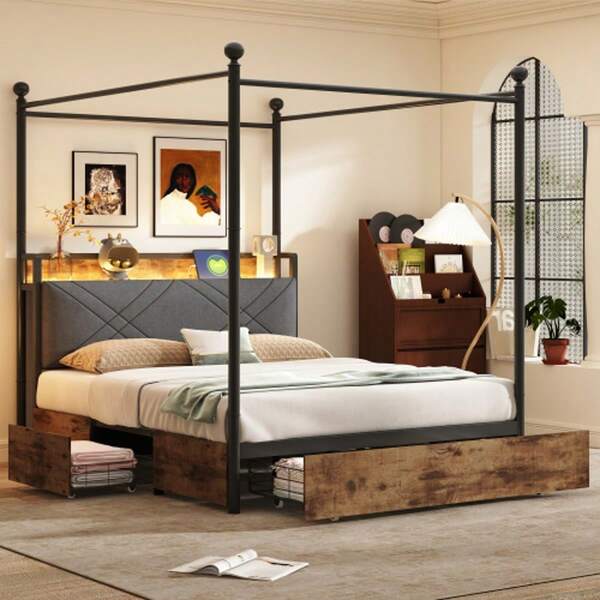 Cama de solteiro multifuncional em ferro forjado, 90 x 190 cm, com espaço de armazenamento elevável hidraulicamente e dossel em ferro forjado, com cabeceiras removíveis com iluminação LED e portas USB/Tipo-C, cama juvenil, preta. Cama multifuncional 90 x 190 cm, com espaço de armazenamento e dossel em ferro forjado, com cabeceiras removíveis com iluminação LED e portas de carregamento USB/Tipo-C e duas gavetas, cama de solteiro em ferro forjado, cama juvenil. Cama de casal multifuncional em ferro forjado, 140 x 190 cm, com espaço de armazenamento elevável hidraulicamente e dossel em ferro forjado, com cabeceiras removíveis com iluminação LED e portas USB/Tipo-C, cama juvenil/adulto, preta. Cama de casal multifuncional 140 x 190 cm, com espaço de armazenamento e dossel em ferro forjado, com cabeceiras removíveis com iluminação LED e portas de carregamento USB/Tipo-C e três gavetas, preta.