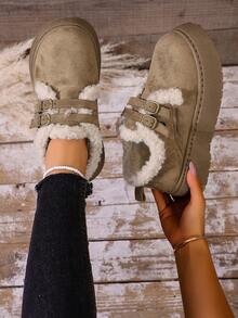 Women's Brown Plush Thick 2025 New Winter Flat Warm Net Celebrity Northeast Winter Shoes Cute Fur Ball Home Snow Boots - Khaki - View 14