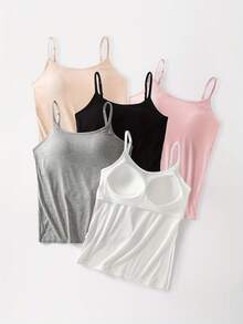 3Pcs Random Color Camisoles For Women With Built In Bra, Simple Elastic Breathable Tank Top, Basic Top Layering Tank Top Padded Bra Undershirt - 3 màu ngẫu nhiên - Xem 3
