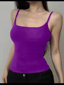 Basic Women's Tank Top With Straps. Basic Baita Nightgown/Vest - Purple - View 2