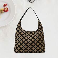 Bolso de hombro para mujer, bolso de mano de diseñador de moda, elegante bolso de mano con estampado floral/cuadrícula. - Negro - Ver 4