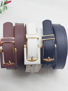 3-Piece Leather Belt With Buckle, 2.3cm - 黑+白+暗棕 - 查看 6