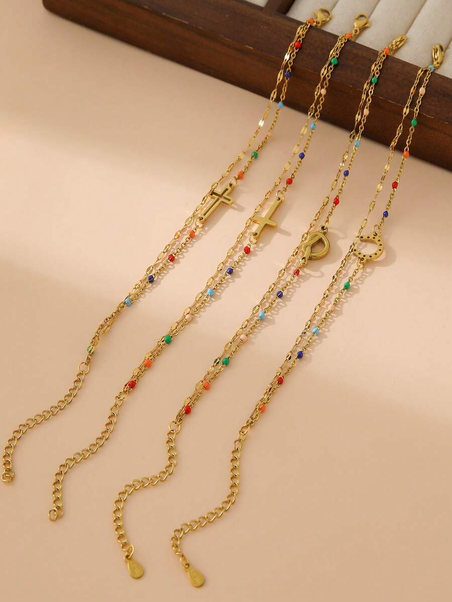 1 pieza Elegante pulsera minimalista con hebilla de herradura y corazón cruzado en capas, resistente al color, adecuada para todas las ocasiones