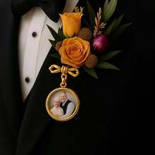 Custom Photo Brooch Pendant | Wedding Bouquet Keepsake Jewelry For Bride & Groom - Round - Frosted - View 9