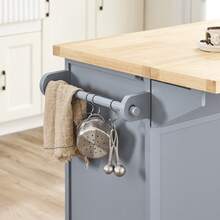 FKW71 Kitchen Island With 4 Hidden Wheels, Kitchen Trolley With Extendable Stainless Steel Worktop, Kitchen Cabinet, Serving Trolley, Wood, Dimensions (W X H X D): Approx. 115 X 92 X 46-71 Cm - Grey - View 5
