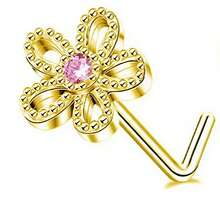 1 件装精致不锈钢镀金/镀银水晶镶嵌花朵及彩色锆石设计 L 形鼻钉，女士适用 - 适合日常佩戴、派对及时尚造型