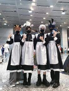 中性の風格の男のメイドの服-フリルの長い款のエプロン、甘いクールな風の黒のタートルネックのシャツとレースのエプロン机は洗濯することができて、適して、テーマのパーティー、アニメの展示会に着て着て、エプロン、精致の裁縫、構造は設計を製造して、男のメイドの服の大きいサイズのコスプレ女装男のカフェの実体の店の招待員の制服です - ブラック&ホワイト - チェックする 11