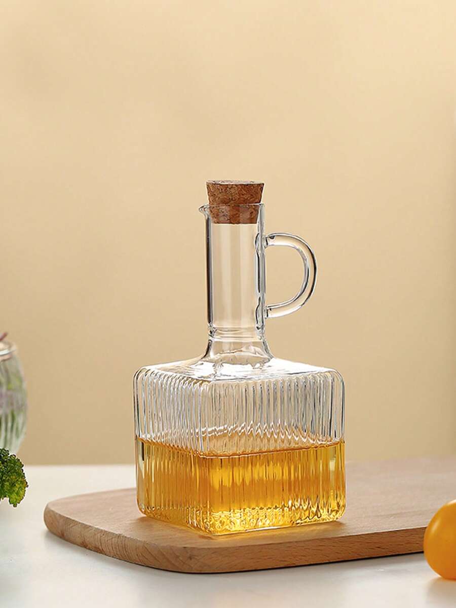 1/3件套 350毫升油瓶罐带盖提手透明玻璃厨房烹饪橄榄油罐调料架