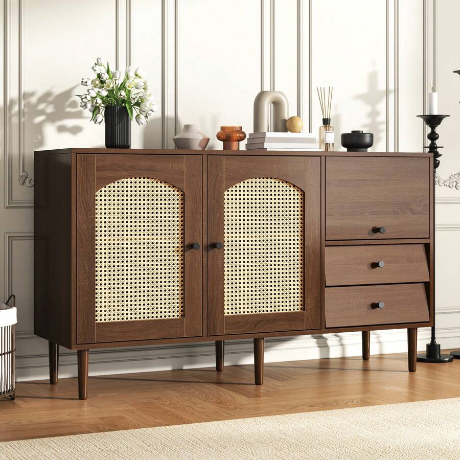 Country Style Sideboard With Rattan Doors – 130 X 75.5 X 40 – Magnetic Closure, Adjustable Shelves, Stable Structure – Elegant And Versatile Design [OLD SKU:WF298018019NAA] - 1 - 查看 1