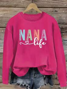 2026 Women's Bright Red Sweatshirt, Nana Letter Print Heart Decoration Crew Neck, Autumn Winter Comfortable Pullover, Machine Washable Fun Design Top, Women's Graphic Tee, Fall Streetwear,End Of Season,Final Stock,Fan Favorite.,Soft & Comfortable For Daily Wear, Versatile Basic Tops For Spring And Summer.Long Sleeve Sweatshirts For Women Plus Size Spring Outfits For Women Spring Break  Casual Daily Wear. - xám - Xem 9