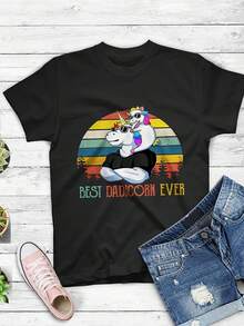 Best Dadicorn Ever Unicorn Dad & Baby Father's Day Shirt,This Fun Printed Casual T-Shirt Is The Perfect Gift For Valentine's Day/Christmas - 款式26 - 查看 1