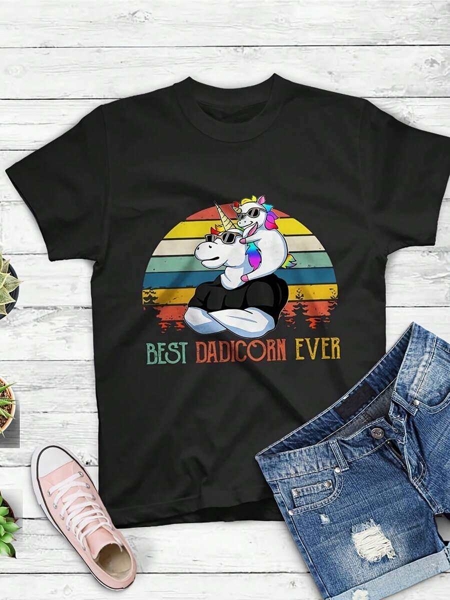 Best Dadicorn Ever Unicorn Dad & Baby Father's Day Shirt,This Fun Printed Casual T-Shirt Is The Perfect Gift For Valentine's Day/Christmas - 款式26 - 查看 1