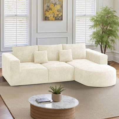Nalupatio Modern 75-Inch Cloud Sofa,L-Shaped Corduroy Sectional Sofa – With Chaise, No Assembly Required, Upholstered Comfort Couch For Living Room, Bedroom Or Apartment