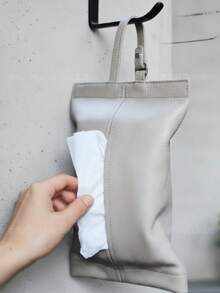 1pc Car Tissue Box Flip-Open Plush Hanging Convenient Tissue Dispenser, High-End Car Tissue Box Holder