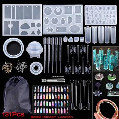 SMI Fine 107/131 piezas Kit de moldes de silicona para hacer joyas, pendientes, collares, colgantes, llaveros, suministros para fundición de joyas de resina epoxi DIY